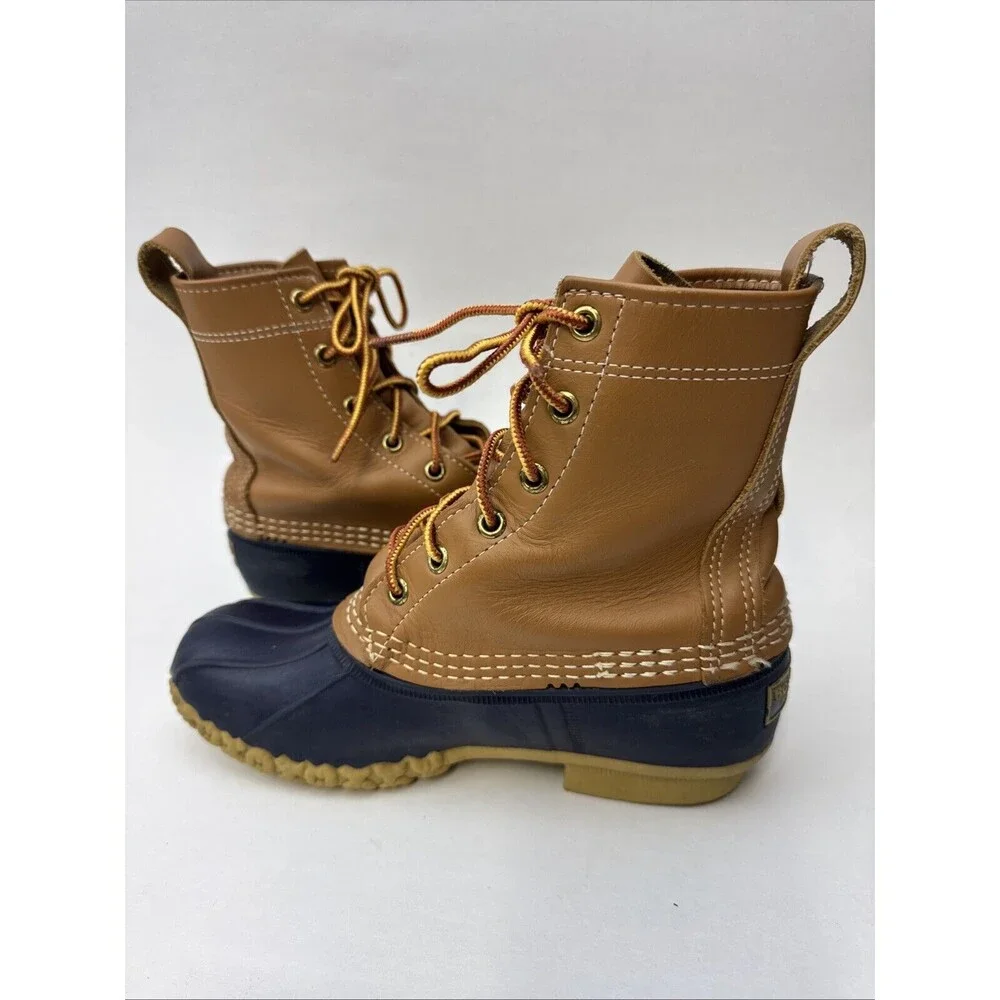 LL BEAN Women's Brown Leather Ankle 6-Inch Unlined Snow Rain Duck Boots Size 6 M